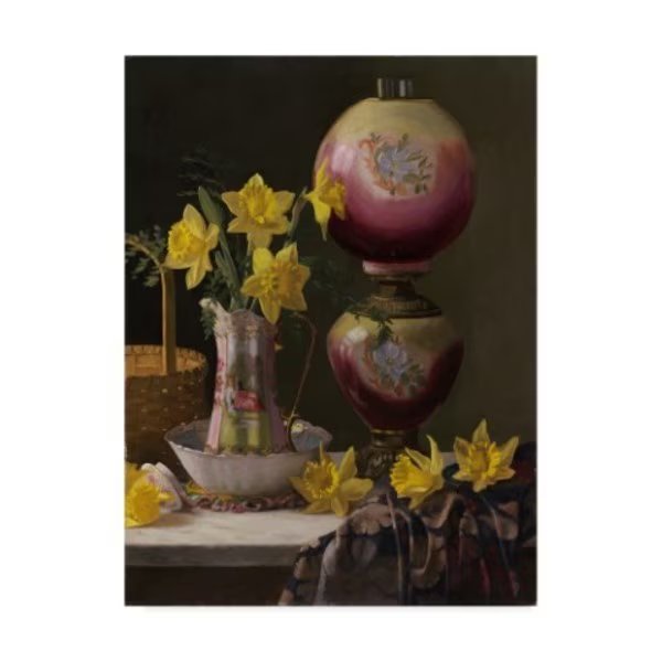 Christopher Pierce 'Victorian Lamp With Daffodils' Canvas Art, 18x24, Trademark Fine Art, Mfr#: ALI41672-C1824GG